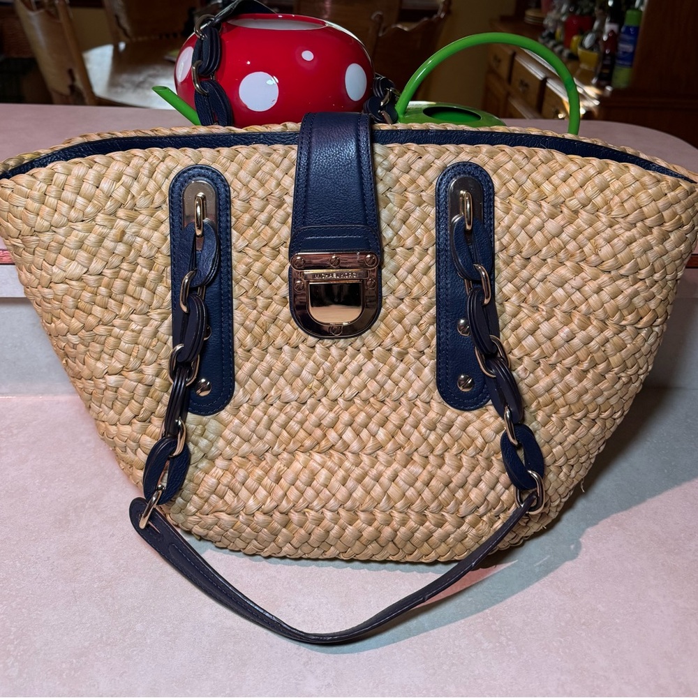 Michael Kors Santorino Tan and Blue Tote Bag with Elegant Design